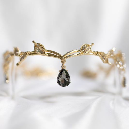 Octavia’s Crystal Drop Head Band in Gold & Gray