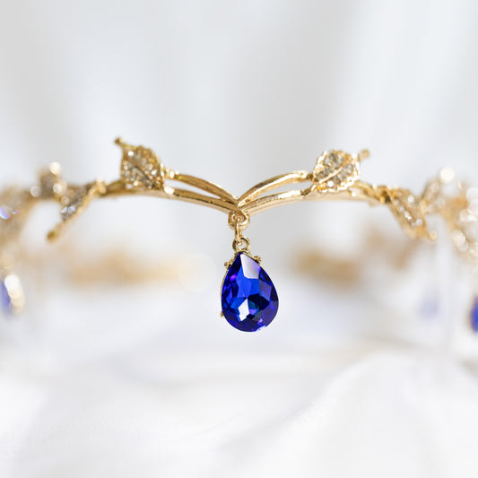 Octavia’s Crystal Drop Head Band in Royal Blue & Gold