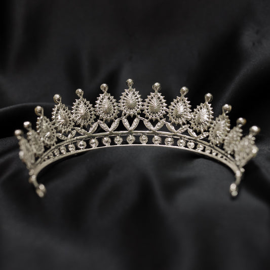Saya's Tiara in Royal Blue & Silver with blue teardrop crystals and sparkling clear rhinestone crown - Rear