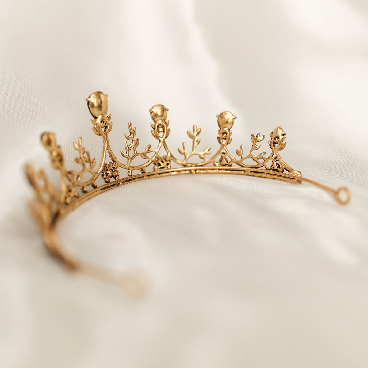 Bianca's Tiara - Black color crystals, yellow gold color metal, five spire design, flower designs from black and gray color crystals - Back