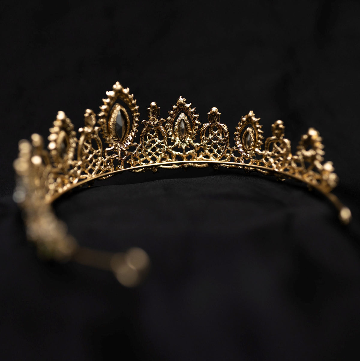 Brianna's Tiara in Green Color Crystals Faux Emerald, Faux Diamond Clear Crystal, Gold Color Metal, Large Size - Back