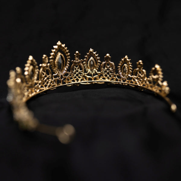 Brianna's Tiara in Green Color Crystals Faux Emerald, Faux Diamond Clear Crystal, Gold Color Metal, Large Size - Back