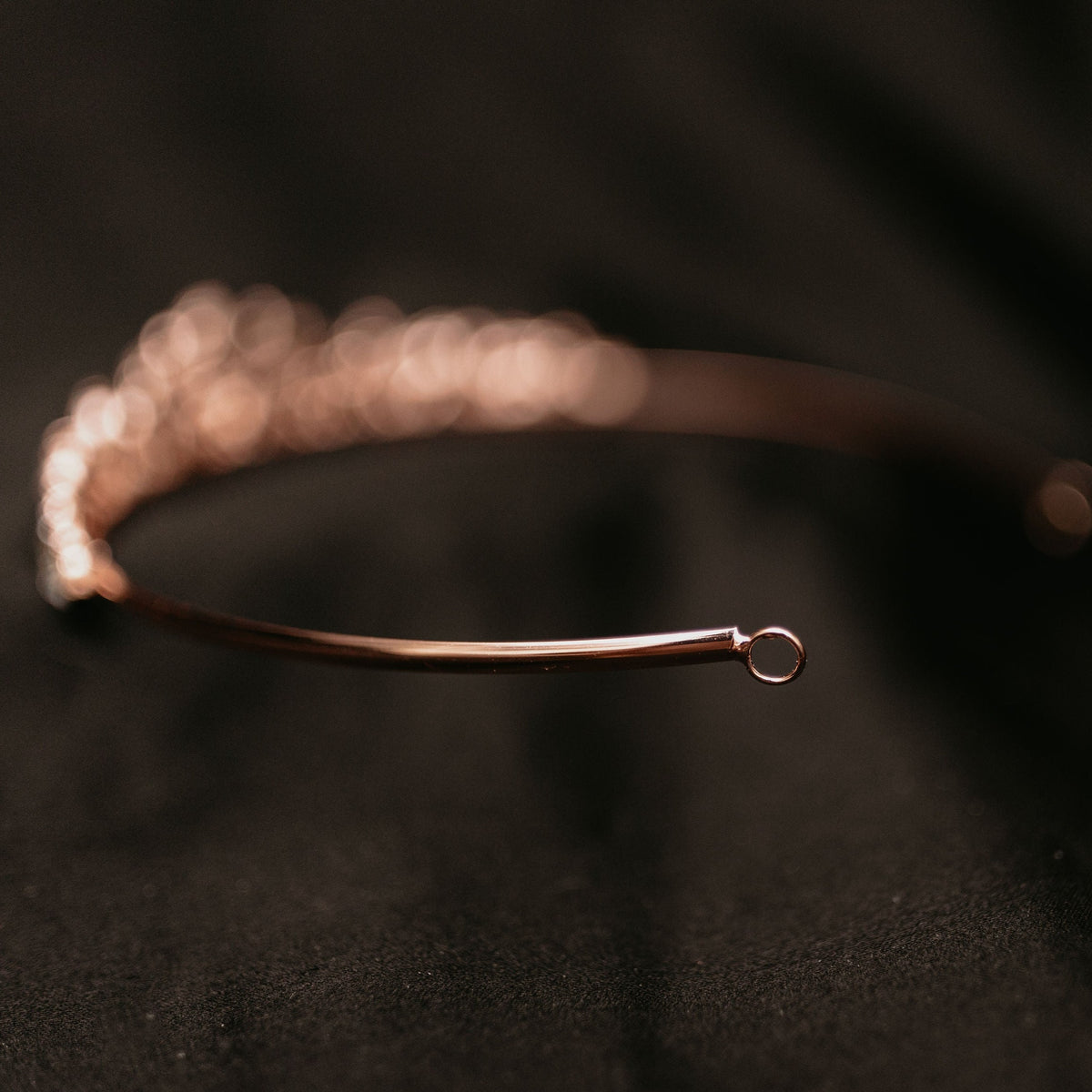 Delilah's Tiara - Rose Gold Pink Color Metal, Clear Crystal Faux Diamond - End