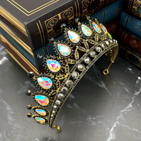 Saya's Tiara - Opal & Black in Antique Gold