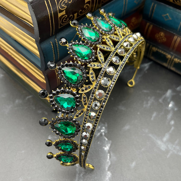 Saya's Tiara in Green, Gray & Antique Gold