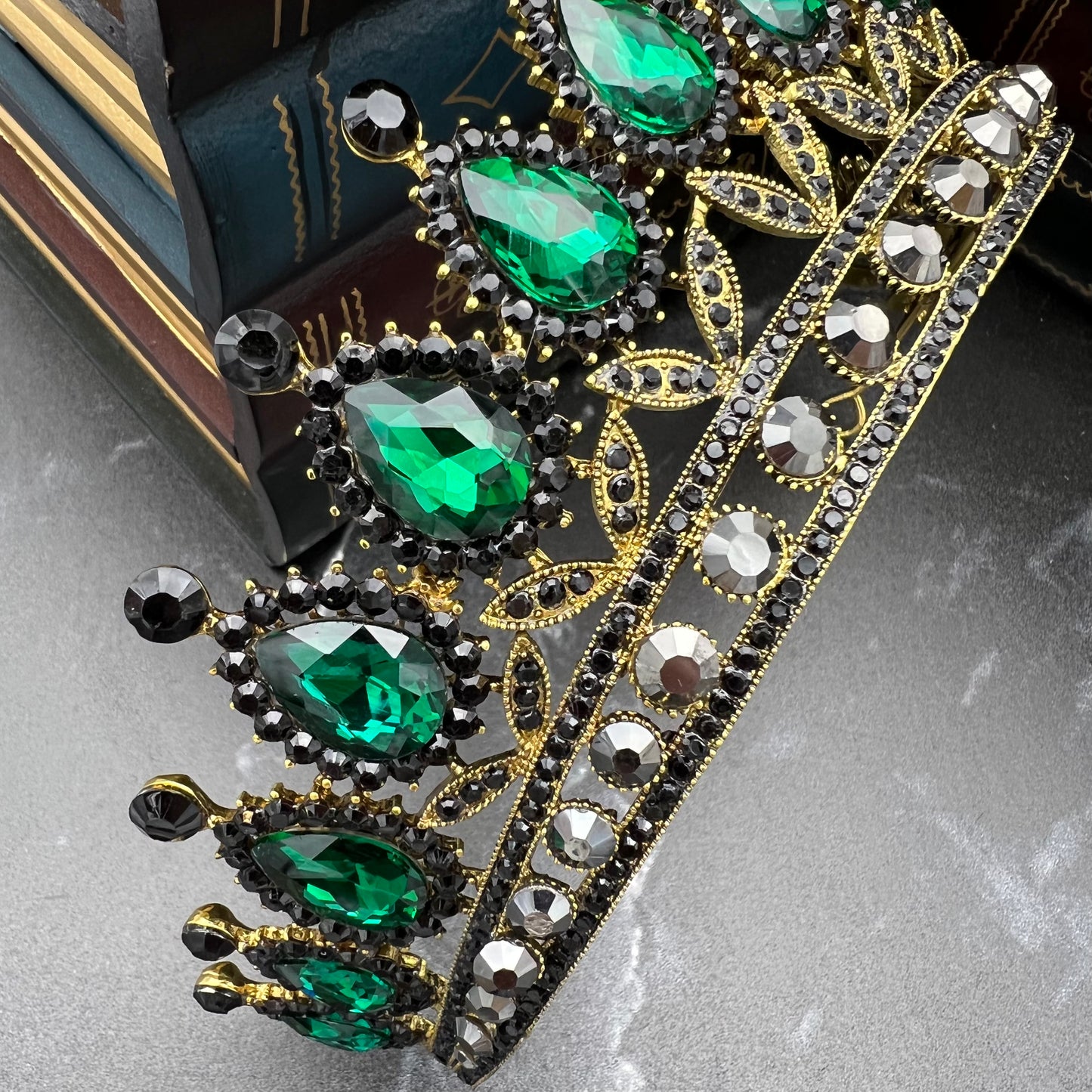 Saya's Tiara in Green, Gray & Antique Gold
