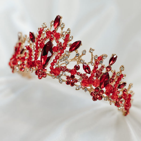 Felicity's Tiara in Red Crystals, Faux Ruby and Gold