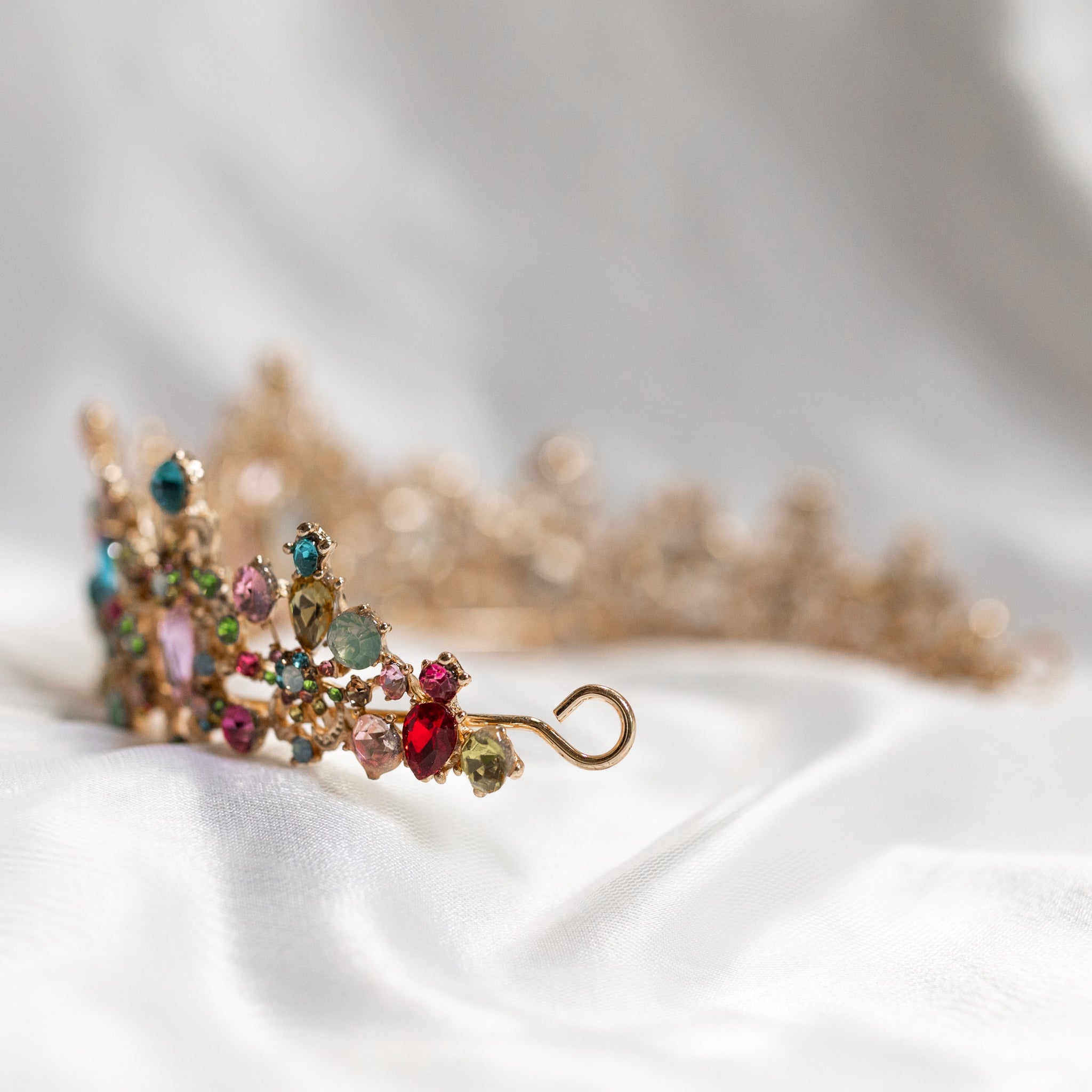 Elegant Gold Tiara with Multicolor Gemstone Earrings Tropical Flower Multi Gemstone & Diamond Earrings – Kai Fine  main image 3