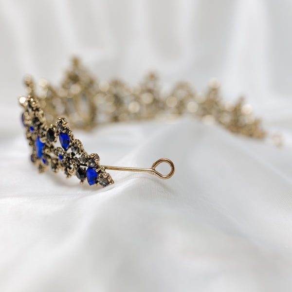 Michelle's Tiara in Faux Sapphire Blue & Antique Gold