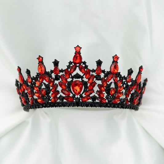 Red and black tiara on a white background