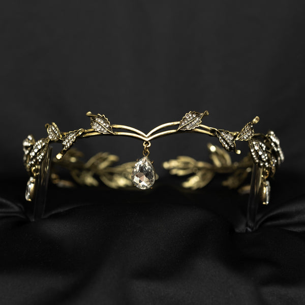 Octavia’s Crystal Drop Head Band in Antique Gold
