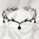 Octavia’s Crystal Drop Head Band in Antique Silver White Gold & Black