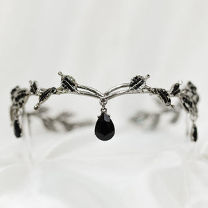 Octavia’s Crystal Drop Head Band in Antique Silver White Gold & Black
