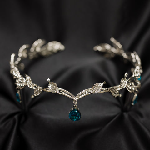 Octavia’s Crystal Drop Head Band in Silver & Blue