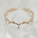 Octavia’s Crystal Drop Head Band in Gold & Faux Opal