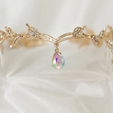 Octavia’s Crystal Drop Head Band in Gold & Faux Opal