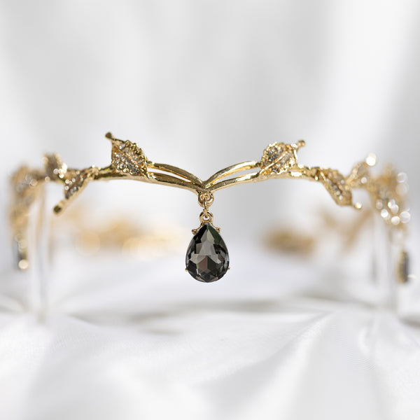 Octavia’s Crystal Drop Head Band in Gold & Gray