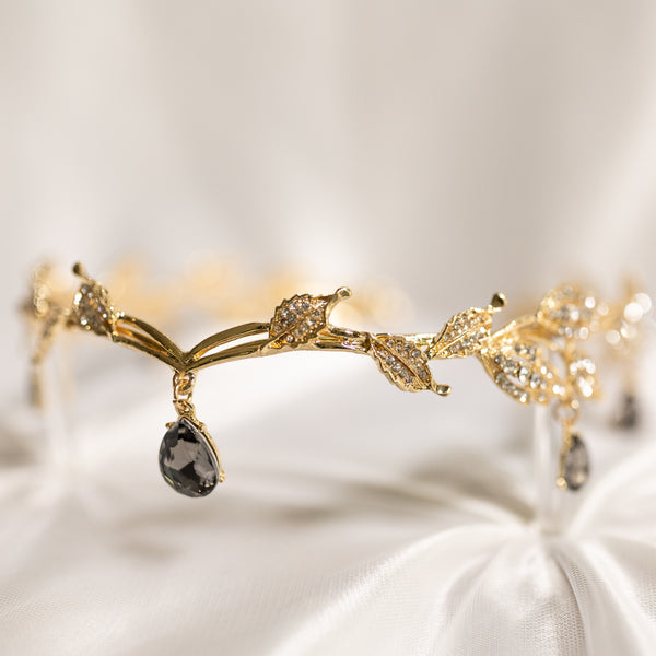 Octavia’s Crystal Drop Head Band in Gold & Gray