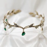 Octavia’s Crystal Drop Head Band in Antique Gold & Green