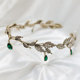 Octavia’s Crystal Drop Head Band in Antique Gold & Green