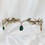 Octavia’s Crystal Drop Head Band in Antique Gold & Green