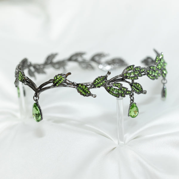 Octavia’s Crystal Drop Head Band in Green & Antique Silver