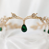 Octavia’s Crystal Drop Head Band in Gold & Green