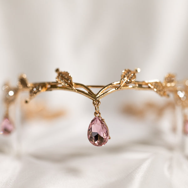Octavia’s Crystal Drop Head Band in Pink & Gold