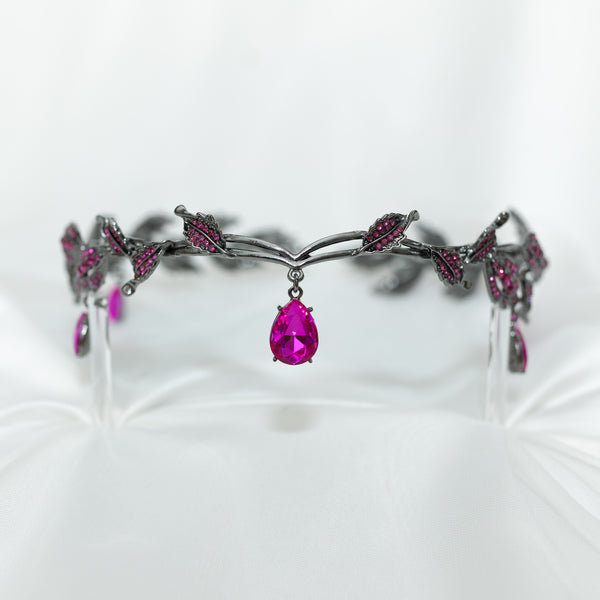 Octavia’s Crystal Drop Head Band in Hot Pink & Antique Silver