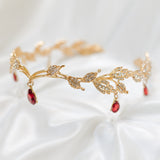 Octavia’s Crystal Drop Head Band in Gold & Red