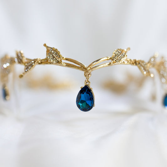 Octavia’s Crystal Drop Head Band in Teal Blue & Gold
