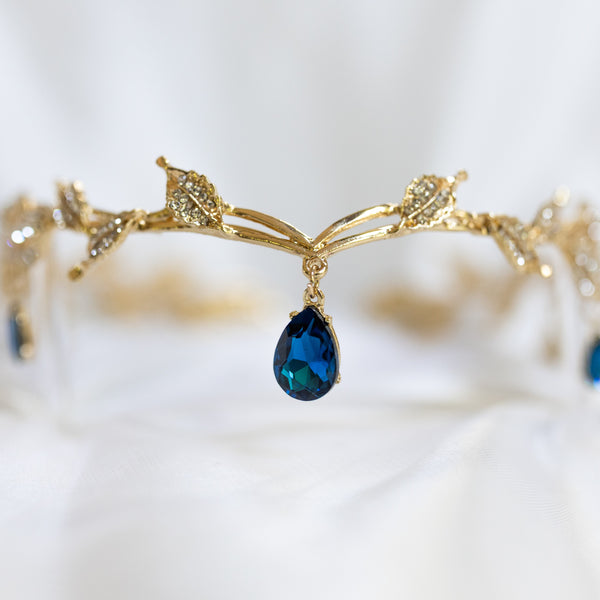 Octavia’s Crystal Drop Head Band in Teal Blue & Gold