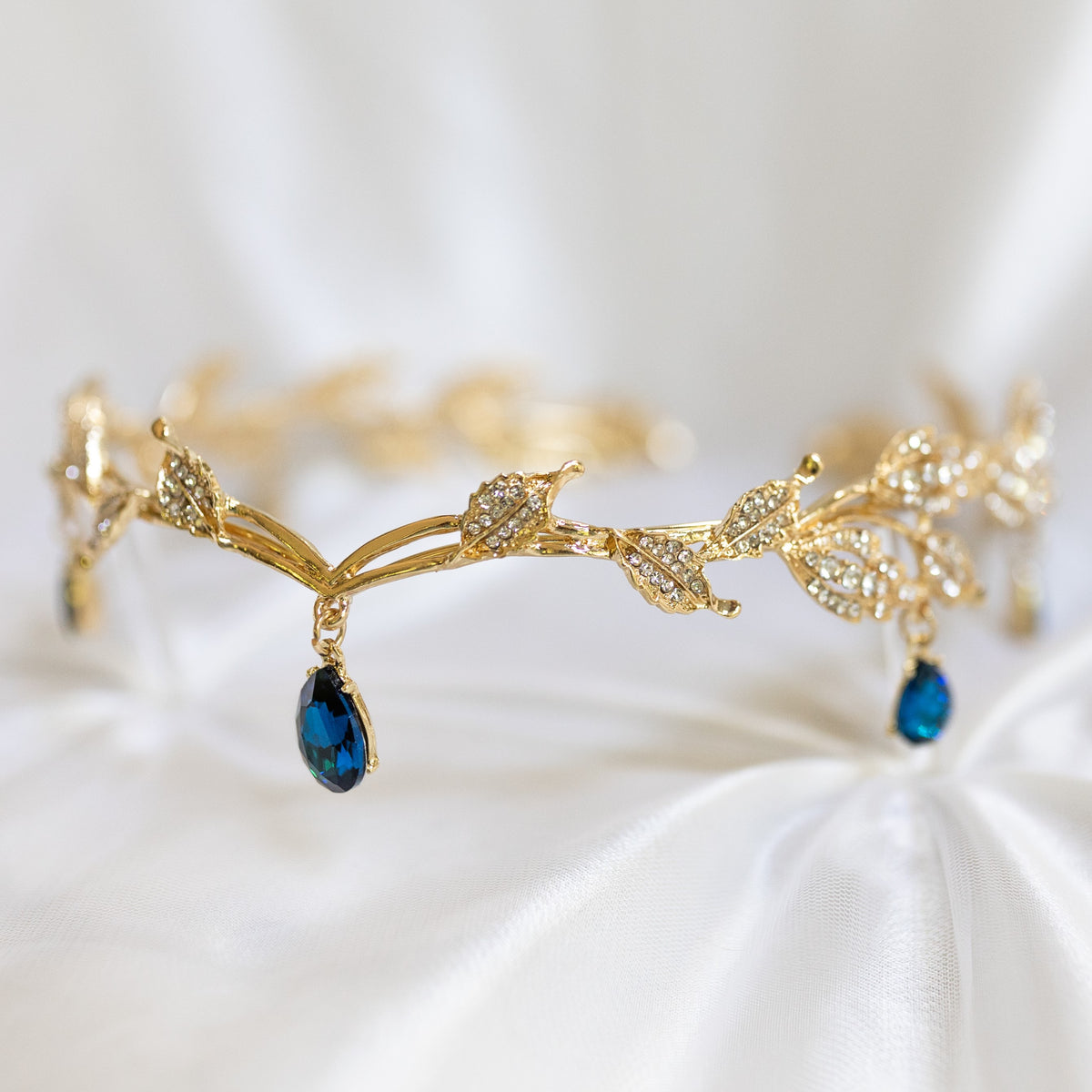 Octavia’s Crystal Drop Head Band in Teal Blue & Gold