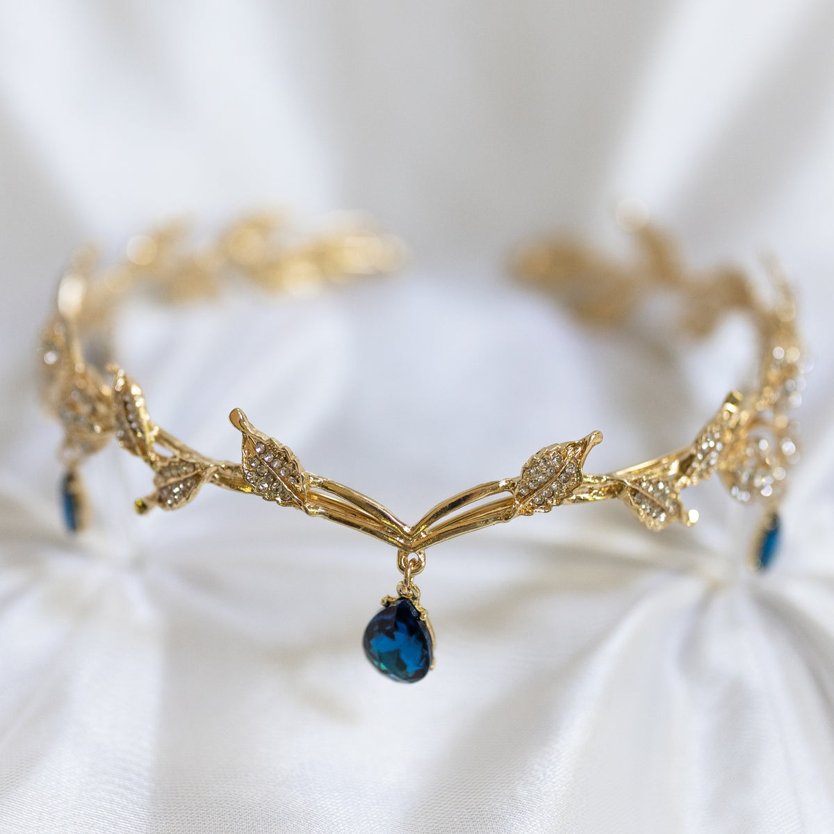 Octavia’s Crystal Drop Head Band in Teal Blue & Gold