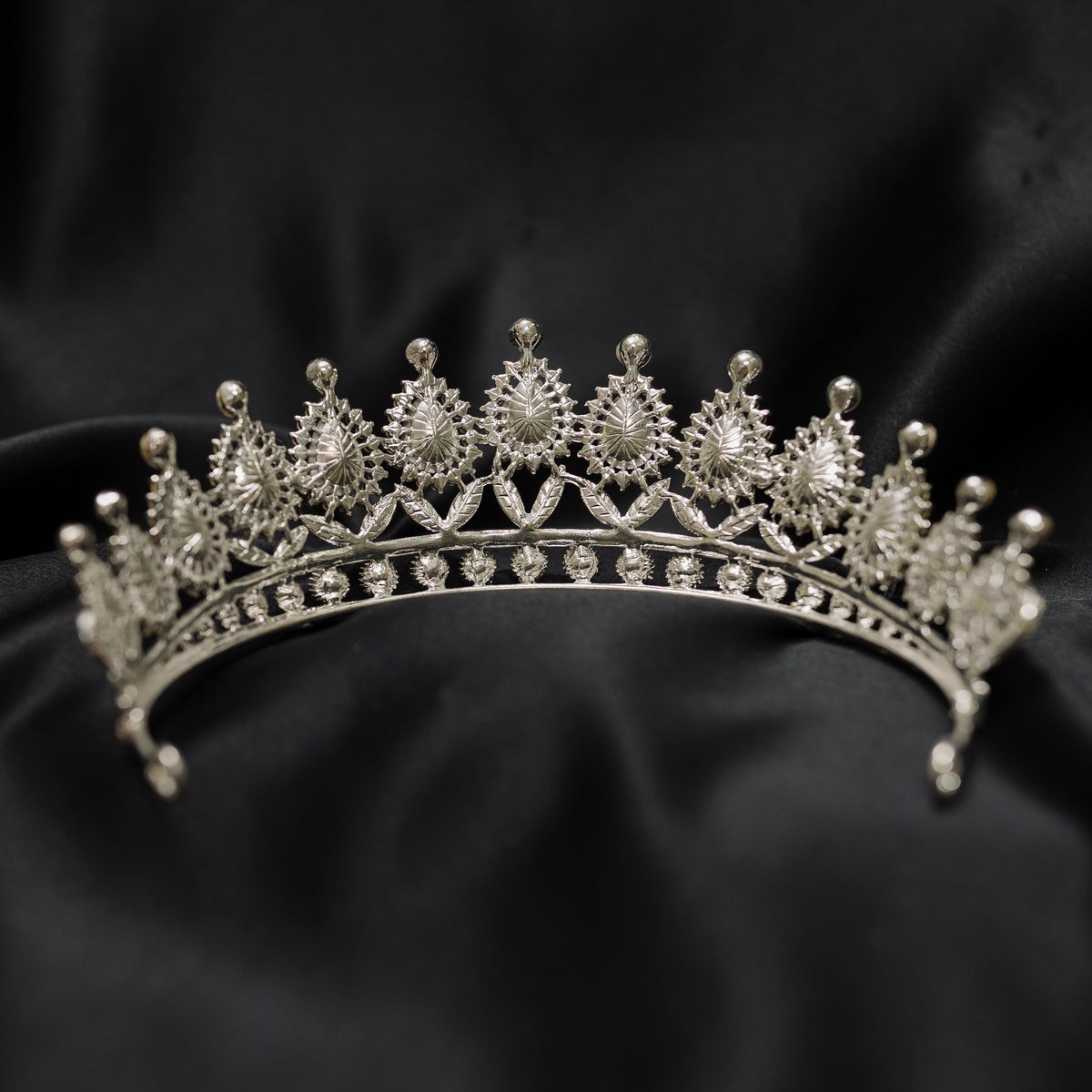 Saya's Tiara in Royal Blue & Silver with blue teardrop crystals and sparkling clear rhinestone crown - Rear