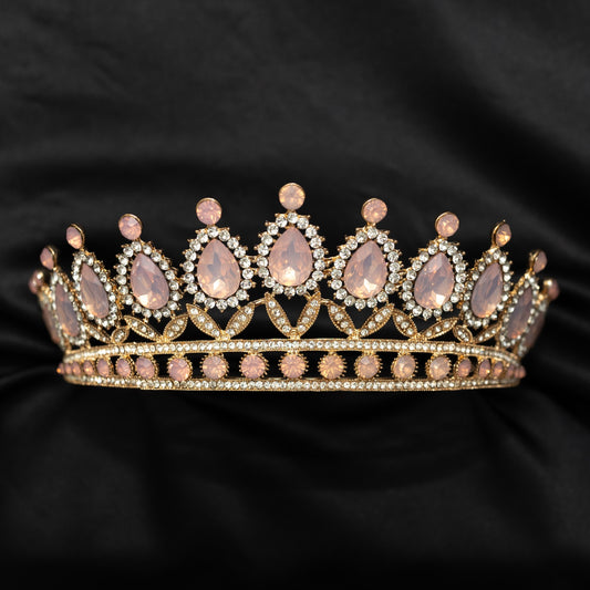 Pink opal & gold tiara  on black back ground 
