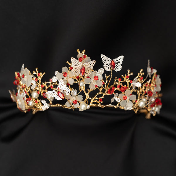 Verna's Butterfly Tiara in Red & Gold