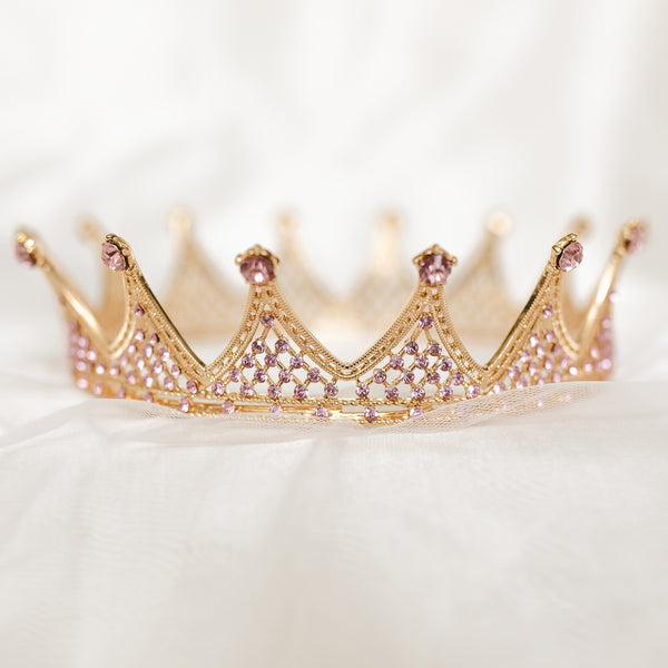 Alex's Crown in Gold & Pink Color Crystals