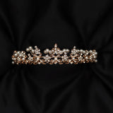Amber's tiara in rose gold with pearl accents, flowers shaped with crystals - Front