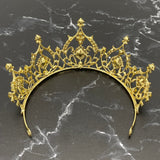 Angela's Tiara - Yellow Gold Color Metal, Iridescent Clear Crystals, Square Shape Crystals, Circle Shape Crystals - Back