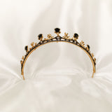 Bianca's Tiara - Black color crystals, yellow gold color metal, five spire design, flower designs from black and gray color crystals - Bottom