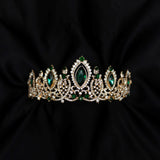 Brianna's Tiara in Green Color Crystals Faux Emerald, Faux Diamond Clear Crystal, Gold Color Metal, Large Size - Front