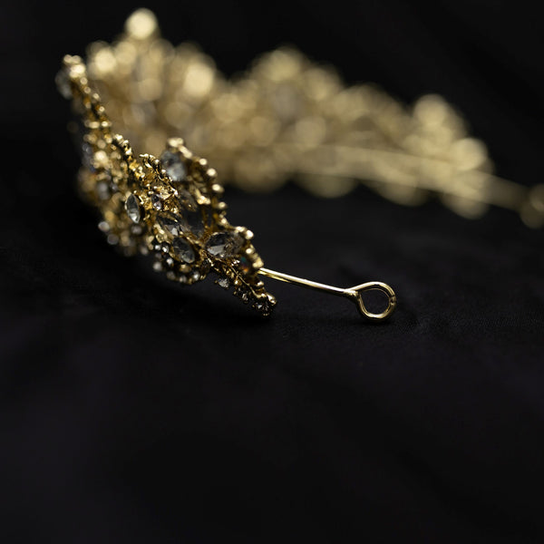 Chloe's Tiara in Gold color metal, faux diamond clear crystal, medium size, eastern european style - End