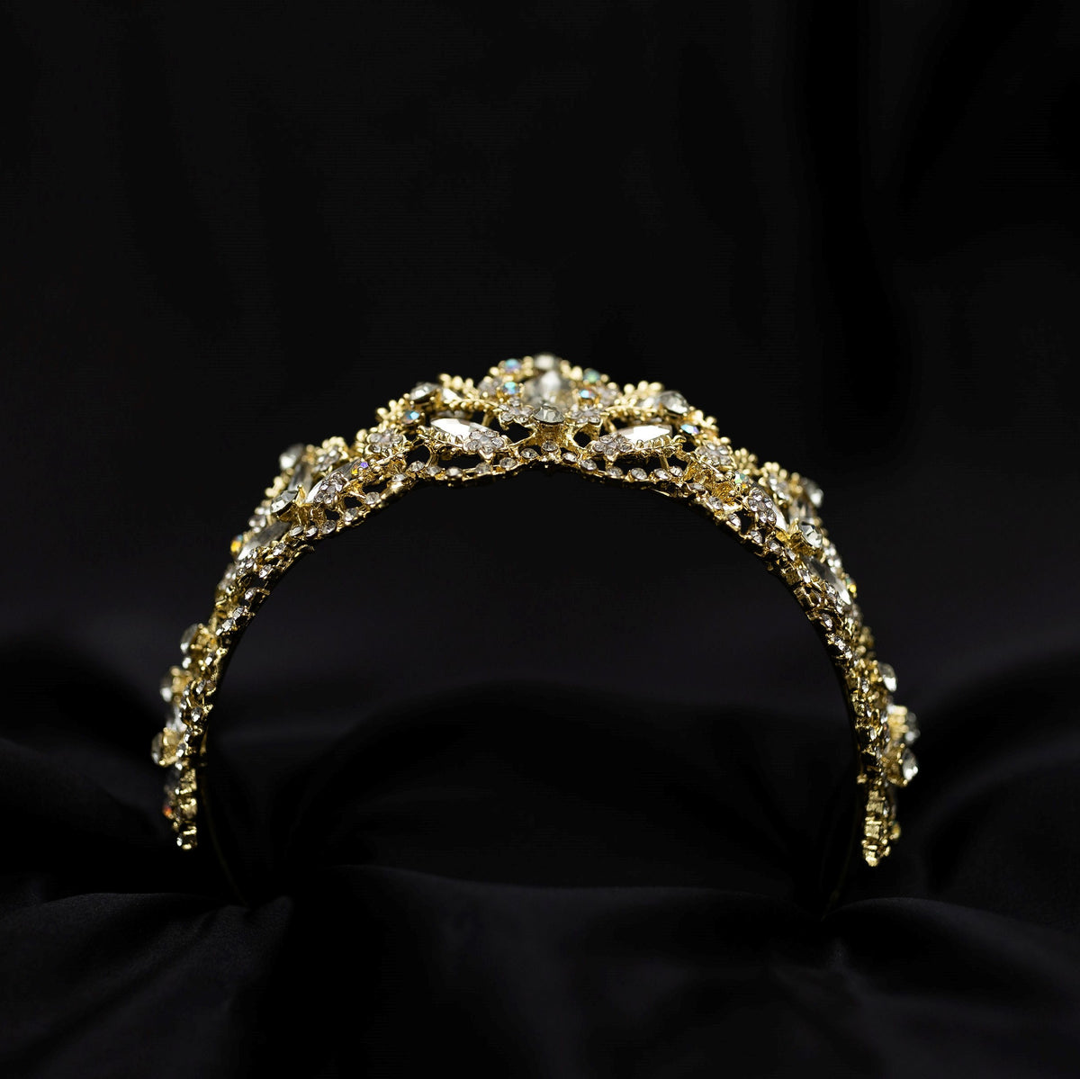 Chloe's Tiara in Gold color metal, faux diamond clear crystal, medium size, eastern european style - Bottom