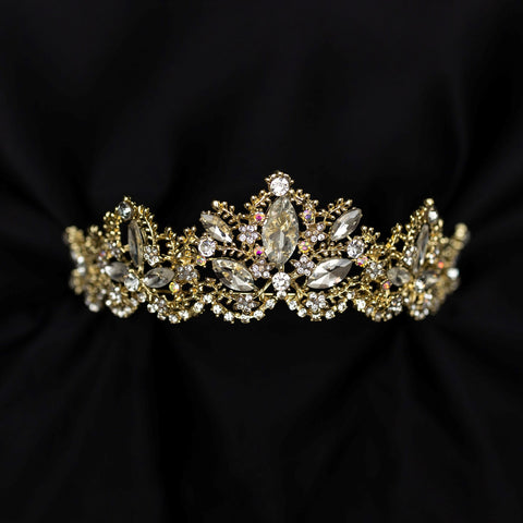 Chloe's Tiara in Gold color metal, faux diamond clear crystal, medium size, eastern european style - Front