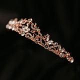Delilah's Tiara - Rose Gold Pink Color Metal, Clear Crystal Faux Diamond - Angle