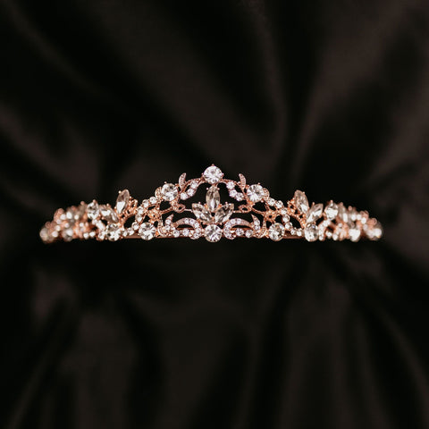Delilah's Tiara - Rose Gold Pink Color Metal, Clear Crystal Faux Diamond - Front