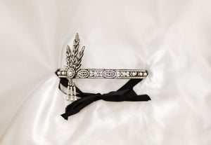 Georgie - Georgie's Tiara in Silver - 1920s flapper style hair accessory, faux pearls faux diamonds, Leaf design - Front