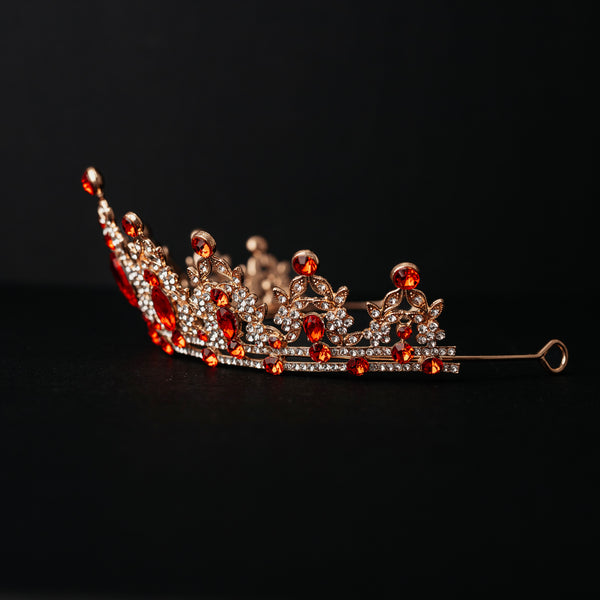 Ophelia with Red and Clear Crystals in Yellow Gold