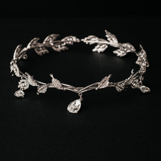 Octavia’s Crystal Drop Head Band in Silver White Gold